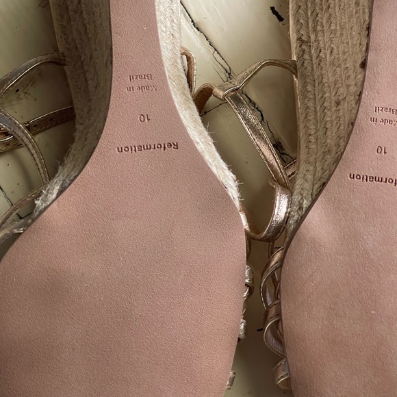 NEW Reformation Metallic Gold Ava Wedge Espadrille Sandal Size 10 - Picture 10 of 11